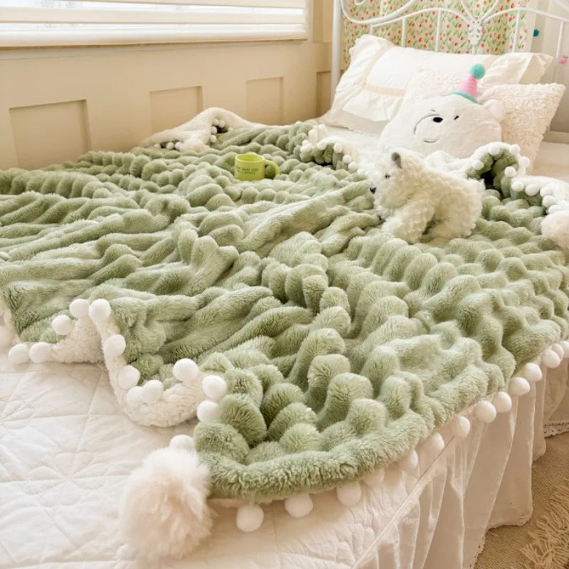 Lambelle Fleece-Decke | 3D-Struktur & Lammwolle | Weich, Warm & Stilvoll | Große Kuscheldecke in Uni-Farben