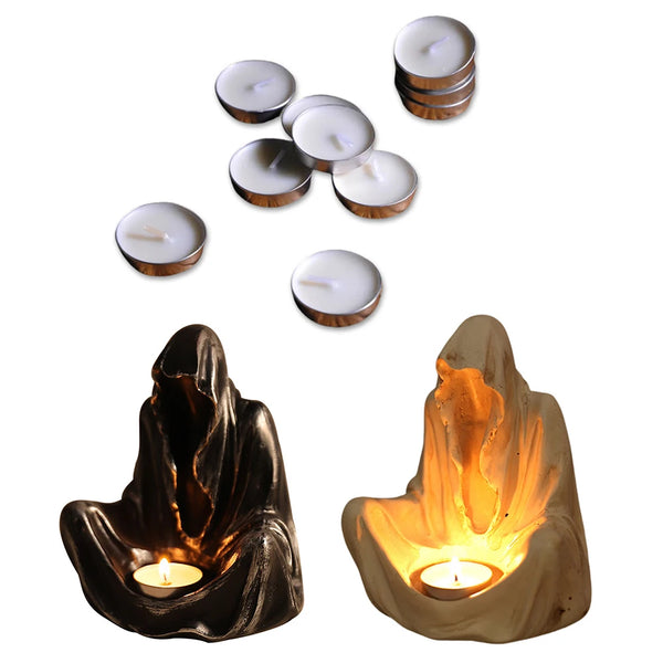 Noctura Geister-Teelichthalter | Halloween Deko & Kerzenständer | Harzfigur Faceless Ghost | 15×12×10,5 cm