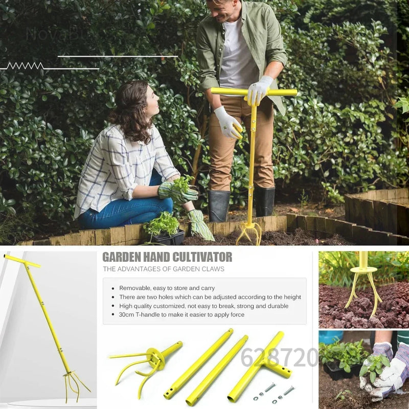 Terrapik Ergonomischer Bodenkrallen-Lockerer mit T-Griff | Höhenverstellbar | Für Garten & Beetpflege | Manuelles Grabwerkzeug