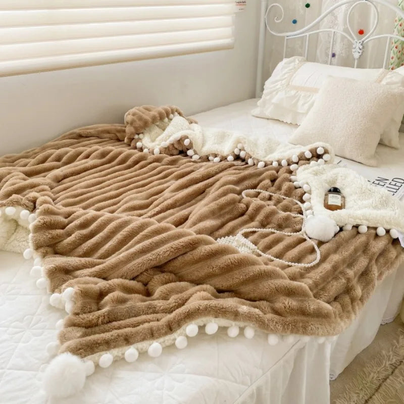 Lambelle Fleece-Decke | 3D-Struktur & Lammwolle | Weich, Warm & Stilvoll | Große Kuscheldecke in Uni-Farben