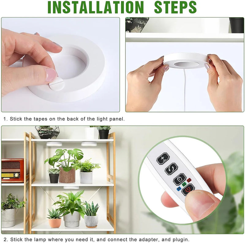 FloraHalo Pflanzenlampe | LED Pflanzenlampe Vollspektrum | 10 Helligkeitsstufen & Timer | Decken- & Unterbau-Halo-Licht für Zimmerpflanzen