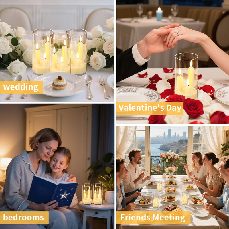 Lunavera | Flammenlose LED Stabkerze 3-in-1 | Mit 15 cm Lampenschirm | Batteriebetrieben & Flackerndes Licht | Für Weihnachten, Hochzeit & Deko