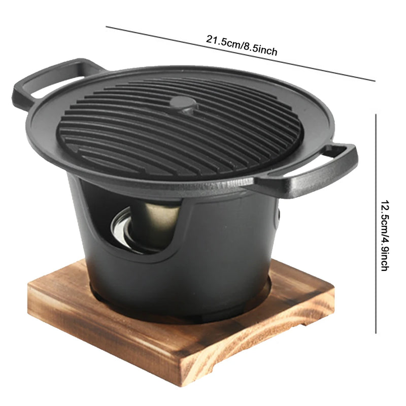 Hinoyaki Japanischer Mini-Grill mit Alkoholbrenner | Tragbarer Tischgrill ohne Rauch | Kompakt & beschichtungsfrei | Für Camping & Balkon