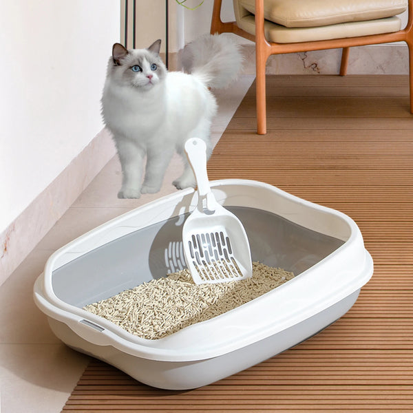 Halbgeschlossene Katzentoilette Mewlo AirClean | Spritzschutz-Katzenklo mit Anti-Streu-Pedal | Großzügige Öffnung & Belüftung | 42×29×12 cm
