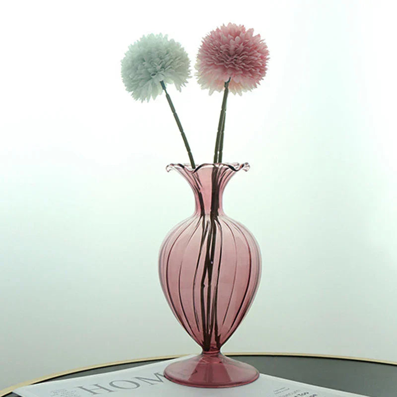 VetroCharm Glasvase | Vintage-Design | Wellenstruktur | 9,5 × 19 cm