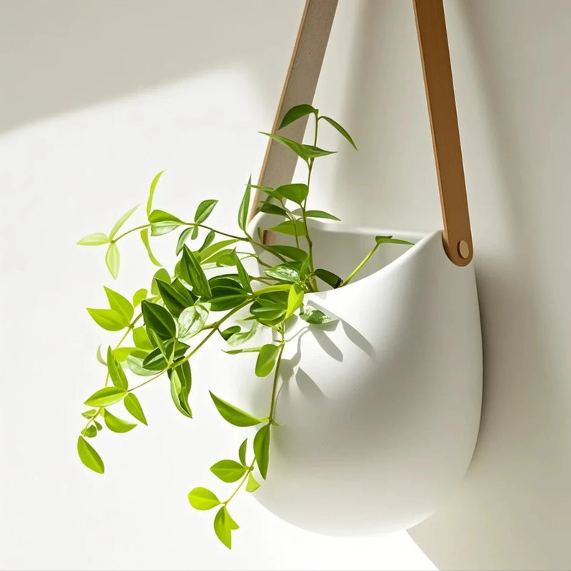 Wandblumentopf Hängevase | Weißer Keramik-Look | 11 cm | Moderne Wanddekoration für Pflanzen & Sukkulenten