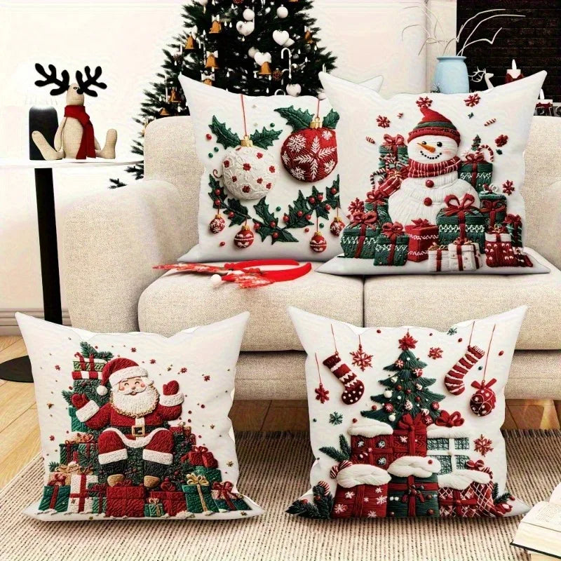 Frohnest | Weihnachts-Kissenbezug | Santa · Schneemann · Tannenbaum · Kugeln | Verschiedene Größen | Festliche Sofadeko