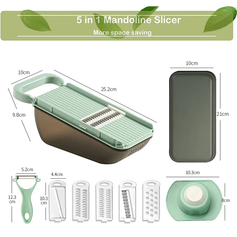 SchnippelMeister Gemüseschneider 5-in-1 | Multischneider mit Auffangbehälter | Reibe, Hobel & Dicer | BPA-frei & Spülmaschinenfest | 27×11×10 cm