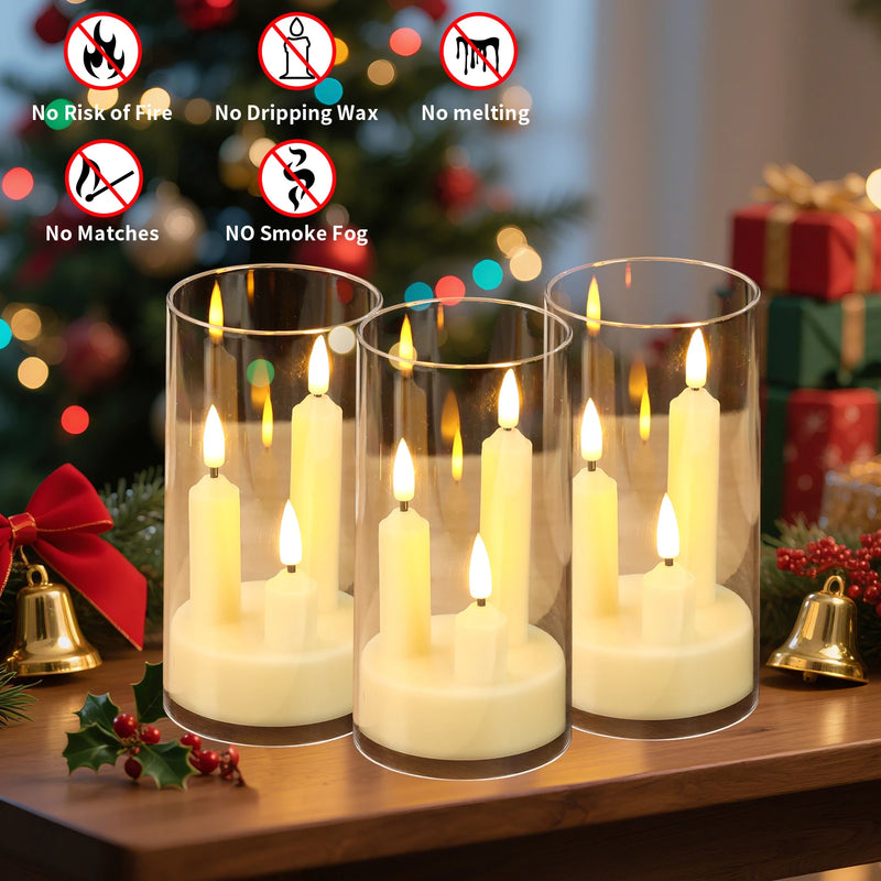 Lunavera | Flammenlose LED Stabkerze 3-in-1 | Mit 15 cm Lampenschirm | Batteriebetrieben & Flackerndes Licht | Für Weihnachten, Hochzeit & Deko