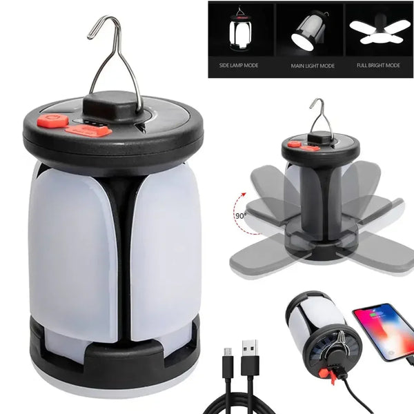 LUMALITE Solar Campinglampe | USB & Solar Aufladung | 6 Lichtmodi | Faltbar & Powerbank – 1000 Lumen