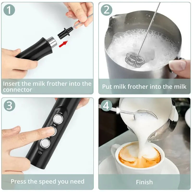 Foamix Milchaufschäumer Elektrisch | Kabellos & USB-Aufladbar | 3 Geschwindigkeiten | Für Latte, Cappuccino & Kakao