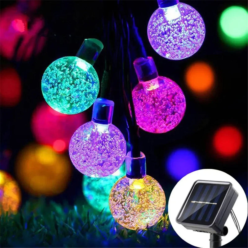 Lunavera Solar Lichterkette mit Kristallkugeln | 20/50/100 LEDs | 8 Modi | Wasserdicht & Outdoor-tauglich
