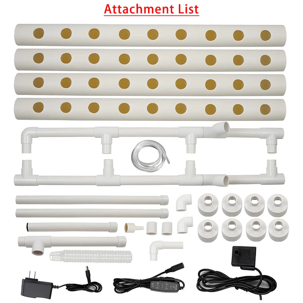 HydroGrow36 | Hydroponisches Anzuchtsystem mit 36 Pflanzplätzen | PVC-Pipeline für Gemüse & Kräuter | Komplettes Hydroponik-Set