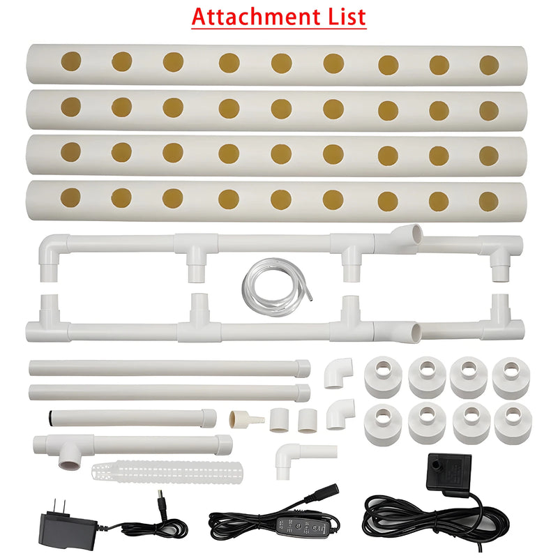 HydroGrow36 | Hydroponisches Anzuchtsystem mit 36 Pflanzplätzen | PVC-Pipeline für Gemüse & Kräuter | Komplettes Hydroponik-Set