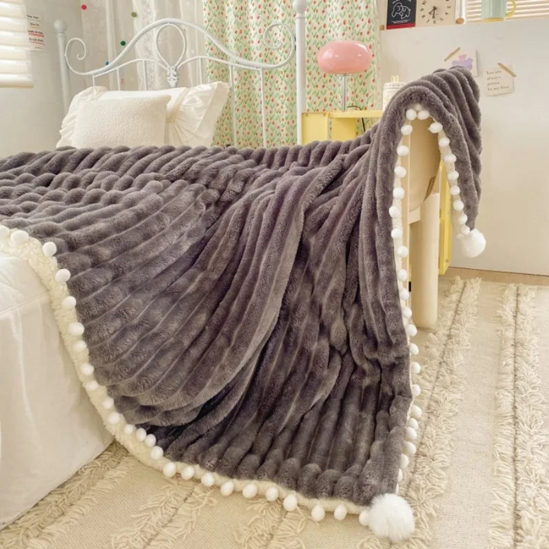 Lambelle Fleece-Decke | 3D-Struktur & Lammwolle | Weich, Warm & Stilvoll | Große Kuscheldecke in Uni-Farben