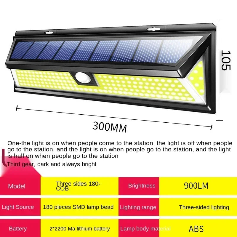SunSecure 90 Solar Wandleuchte mit Bewegungssensor | 90 LEDs | 3 Modi | IP65 Wasserdicht | 4400 mAh Akku | Außenbeleuchtung für Garten, Terrasse & Hof