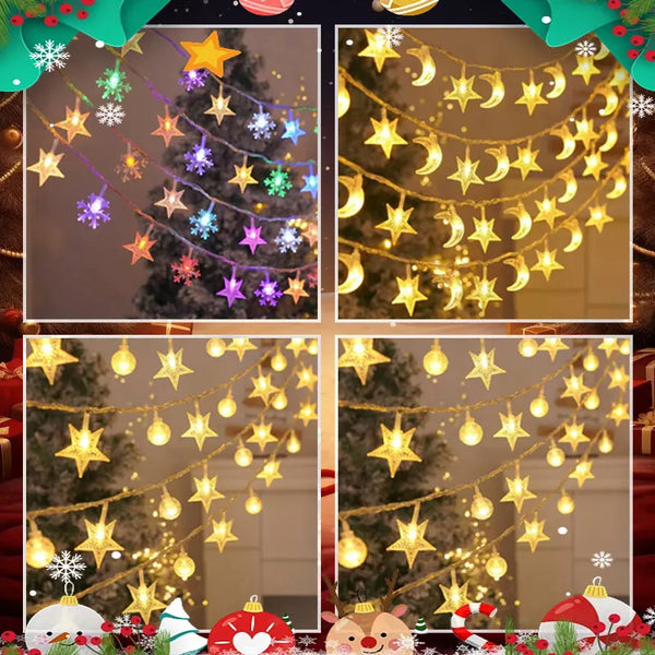 LumiStar Weihnachtsbeleuchtung LED | Stern- & Schneeflocken-Lichterkette | Batteriebetrieben | Für Innen & Außen | Festliche Deko