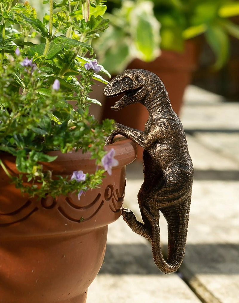 Dinora Blumentopf-Figur | Dinosaurier Blumentopf Figur | Harz | Handbemalt & Wetterfest | Deko für Garten & Zuhause