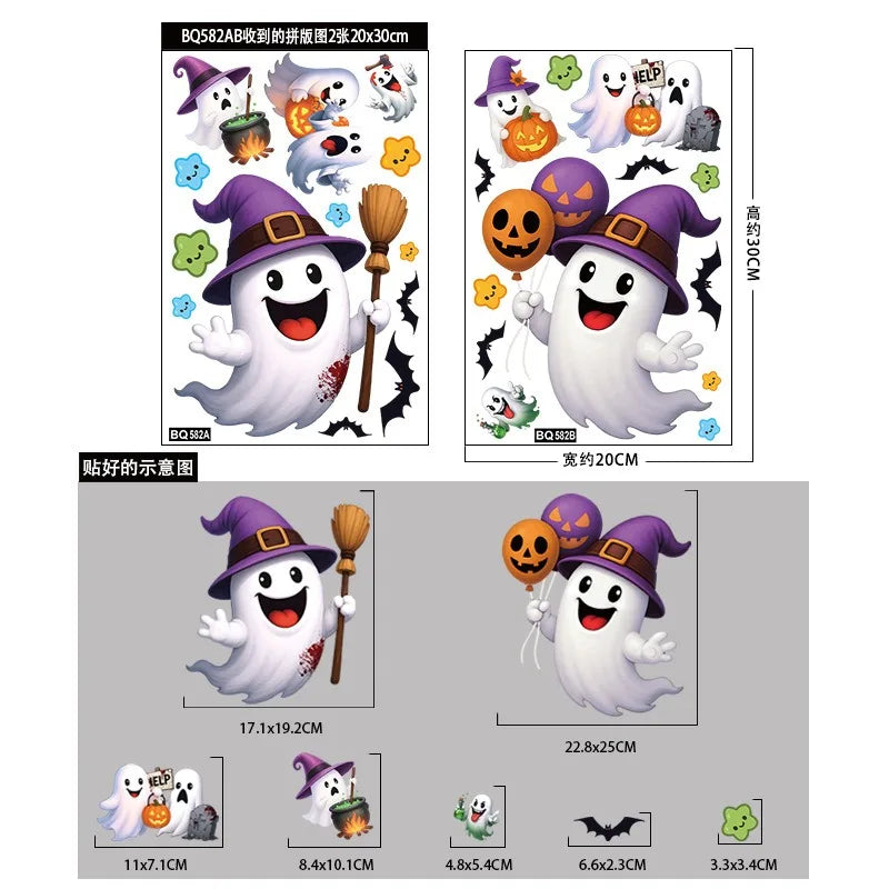 Fensteraufkleber SpookyPumpkins | Halloween Deko Sticker | Kürbis, Katze & Geist | Wiederverwendbar & statisch haftend