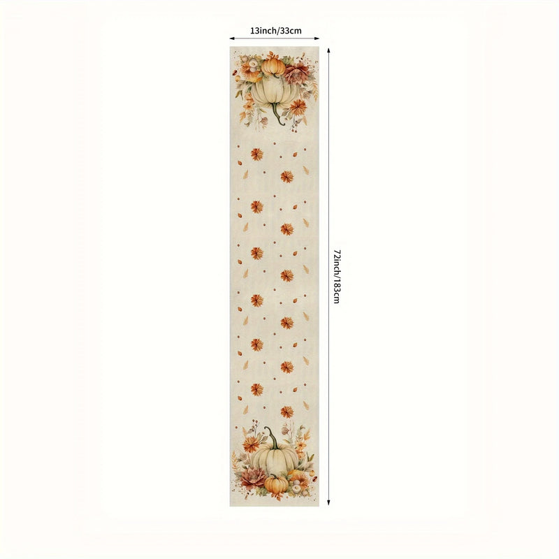 Autumna Herbstlicher Tischläufer | Kürbis- & Blumenmotiv | Waschbar & Langlebig | Leinenoptik | 150–275 × 33 cm