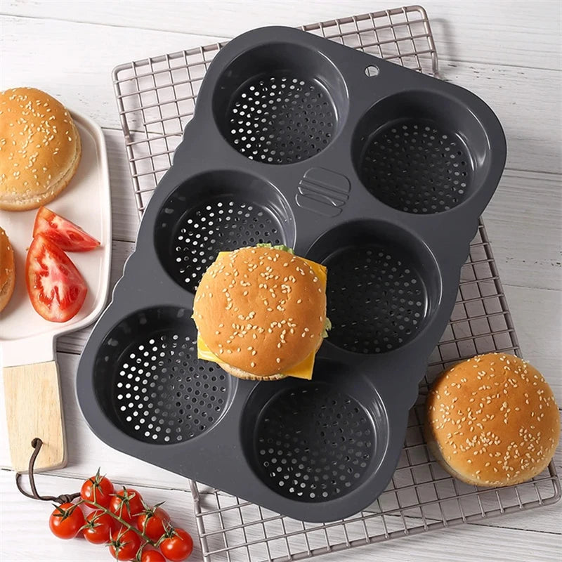 BackRund Silikon Hamburger-Backform | Antihaft & BPA-frei | 4/6 Mulden für Burgerbrötchen & Brötchen | Hitzebeständig & Flexibel