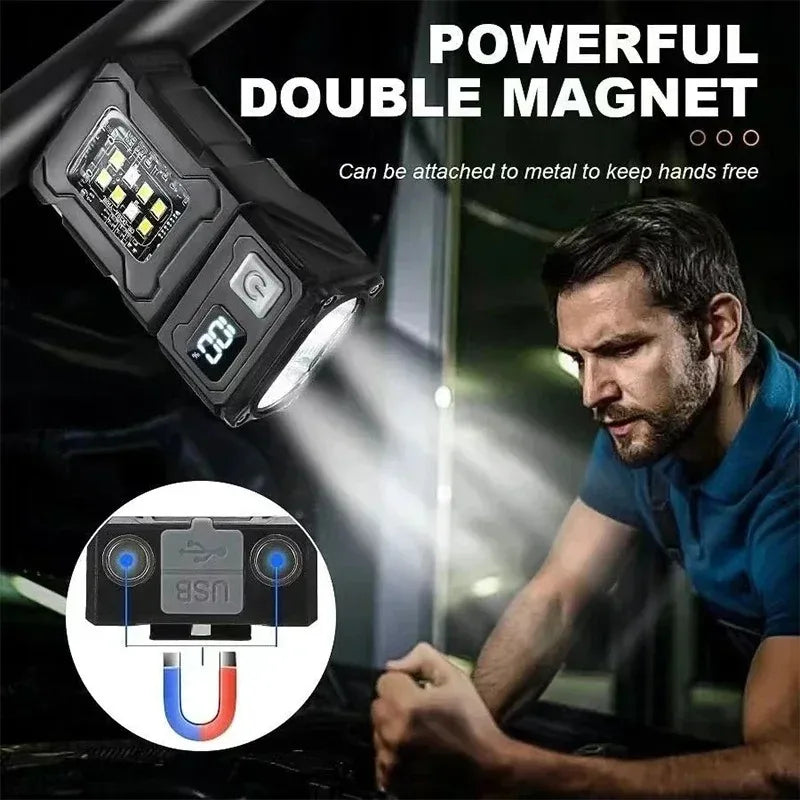 Luminoxar Taktische Mini-LED-Arbeitsleuchte | USB-C Wiederaufladbar | 7 Lichtmodi & Magnetfuß | 8,1 × 4,5 × 2,6 cm | IPX4 Wasserdicht