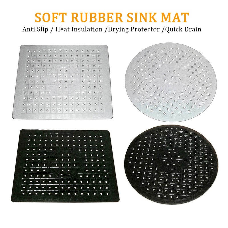 Rubberin Rutschfeste Spülbeckenmatte aus Gummi | Hitzebeständige Abtropfmatte & Unterlage | Weiche Silikonmatte für Küche & Bad | Rechteckig oder rund