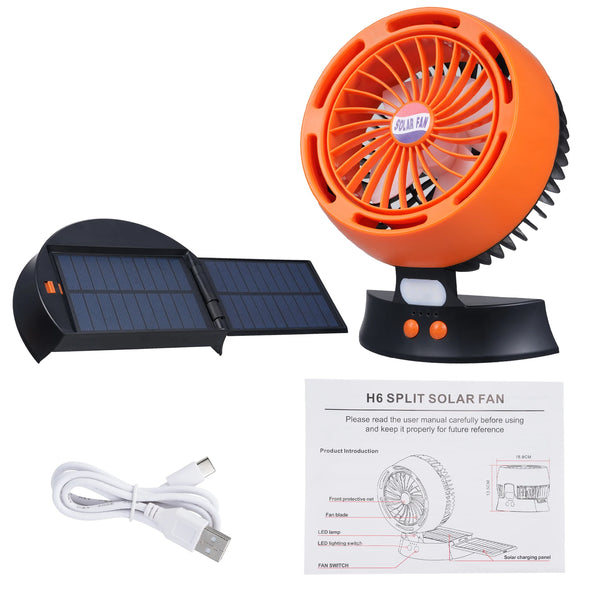 Ventoluxx Solar Campingventilator mit LED & abnehmbarem Solarpanel | 4 Stufen & 3 Helligkeiten | 10400 mAh Akku & Typ-C | Leise & Mobil
