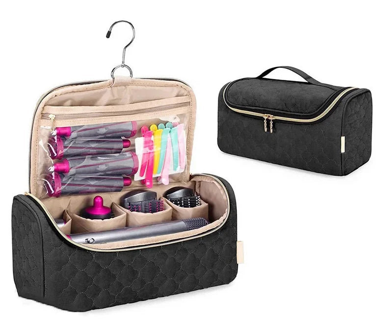 Veluvia Tragbare Haartrockner-Tasche für Reise & Aufbewahrung | Samt-Organizer für Dyson Airwrap & Zubehör | Schutz- & Aufbewahrungstasche mit Haken & Fächern