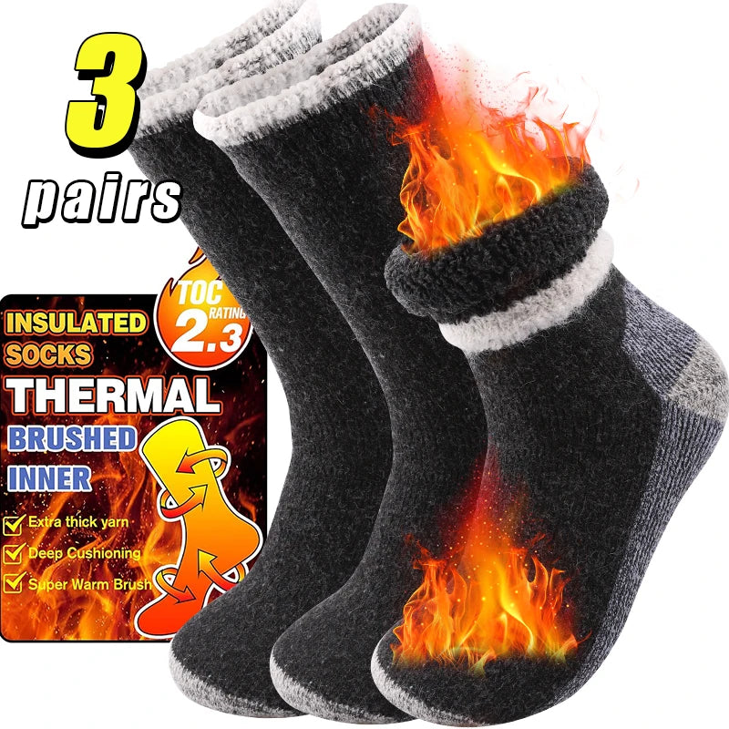 Merino Wollsocken Herren | Winter Thermo | 3er Pack | Frottee-Innenfutter & Mittel-Lang