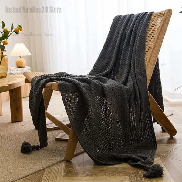 NordicHaven Decke | Chunky Knit mit Quasten | Weiches Waffel-Muster | Sofa & Bett