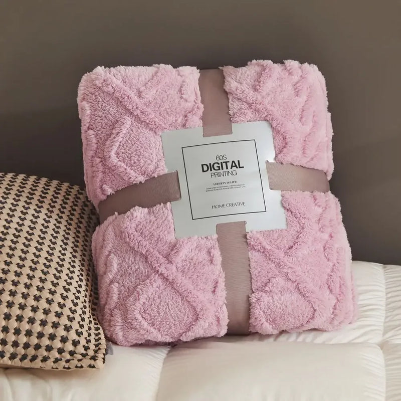 Veluto | Coral-Fleece-Decke | Beidseitig Jacquard | Geometrisches Muster | Dick & Kuschelig