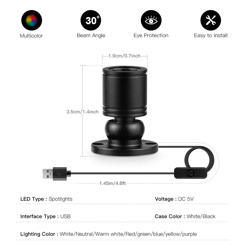 LumiSpot Mini USB LED-Spotlight | 1W Drehbar & Aufputzmontage | 5V Deckenstrahler für Vitrine, Regal & Theke