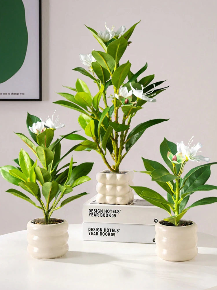 TropiLeaf Azalea Künstlicher Azaleen- & Gummibaumzweig | 21–40 cm | Tropische Blätter & Blüten | Deko für Haus, Büro & Garten
