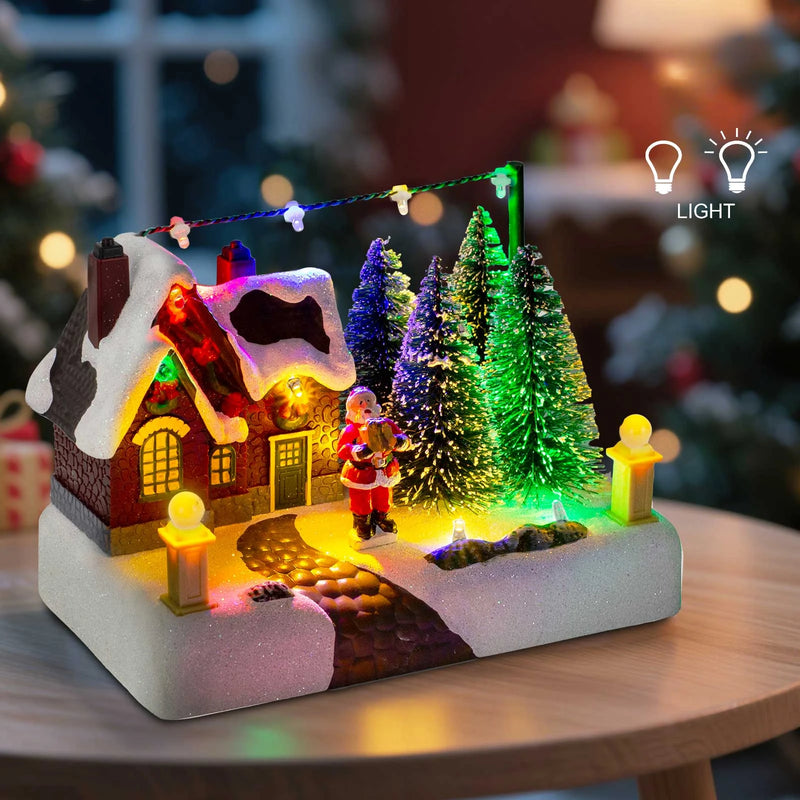 NordicGlow Weihnachtsdorf mit LED-Beleuchtung | Santa, Schneelandschaft & Tannenbäume | Dekoratives Winterdorf für Kamin, Tisch & Fensterbank