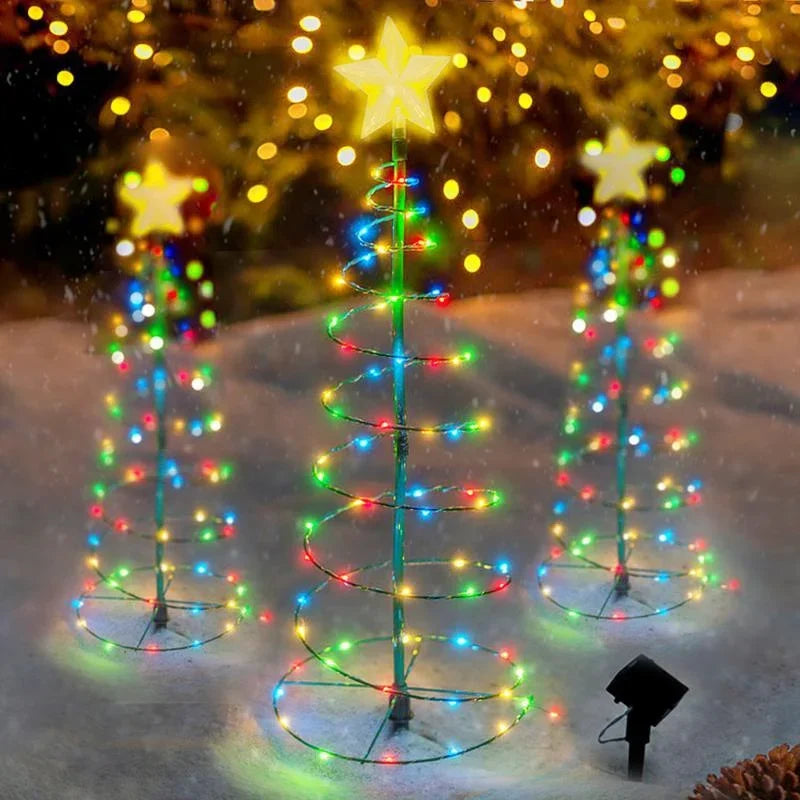 SoluxeTree Solar Weihnachtsbaum Lampe | LED Eisenkunst Deko | Warmweiß & Mehrfarbig | Wasserdicht & Automatisch gesteuert