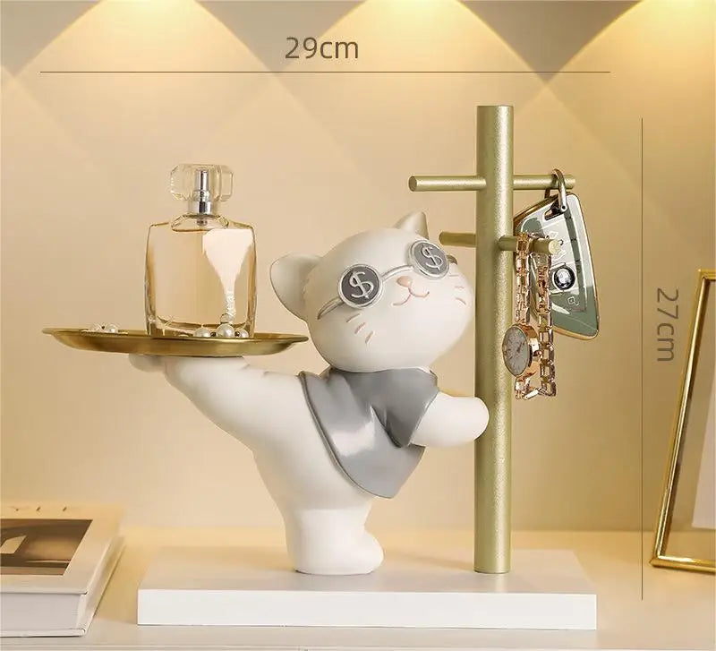 Charmoko Deko-Aufbewahrung mit Glücksbringer | LuckyCat & LuckyRabbit | Schmuck- & Schlüsselablage | Stilvolle Wohnaccessoires