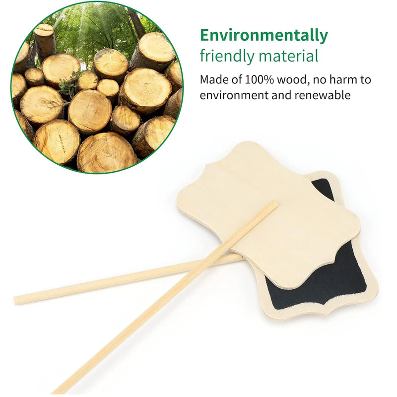 Pflanzenschilder GreenNote Wood | 10er-Set Kreidetafeln aus Holz | Wiederbeschreibbare Gartenstecker für Beet, Topf & Balkon