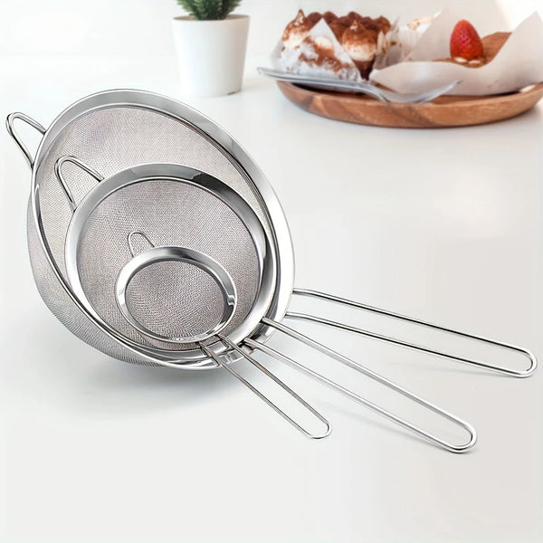 Edelstahl Küchensieb-Set ProSift MeshLine | 3-teilig | Feines Sieb für Mehl, Saft, Sojamilch & Pasta | 8/10/14 cm Durchmesser