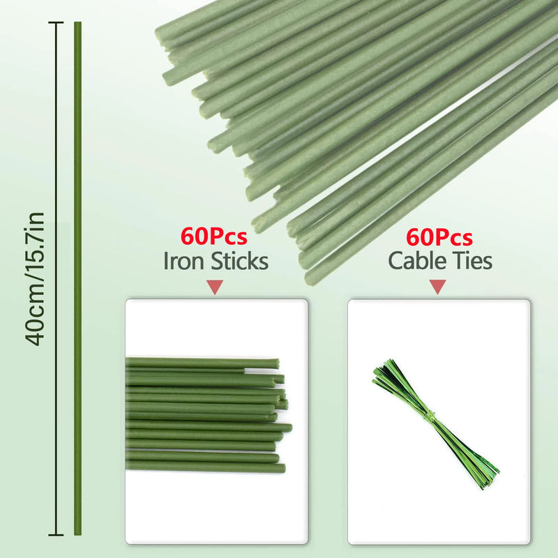 GrowStick Flex | 20/40/60er-Set Pflanzenstützen mit Bindern | 40 cm Metallrankenhalter | Rostfrei & flexibel formbar
