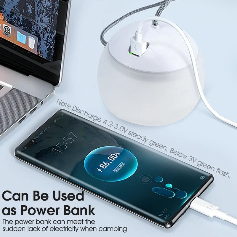 LumoCamp Tragbare LED-Zeltlampe mit Haken | USB-C Wiederaufladbar | Hängelampe für Camping & Notfälle | Kompakt & Leicht