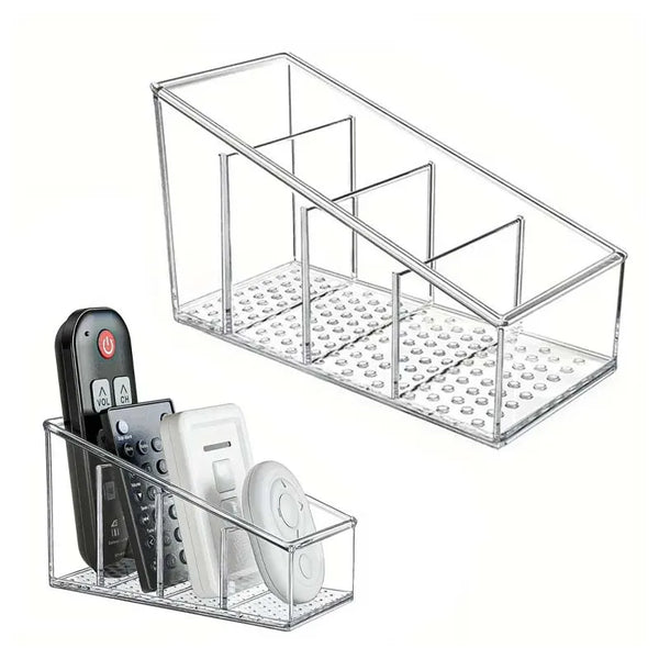 Schreibtisch Organizer BambuGrid 4-Fächer | Fernbedienungshalter & Aufbewahrungsbox | Bambus & Kunststoff | Für Büro, Bad & Wohnzimmer
