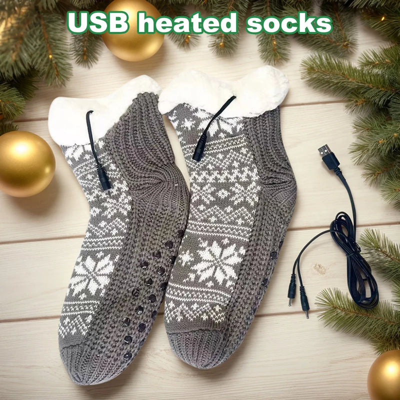 HeatHaven USB Heizsocken | Kuschelig & Rutschfest | Strick-Flausch Haussocken mit USB-Wärmefunktion | Perfekt für Zuhause & Büro