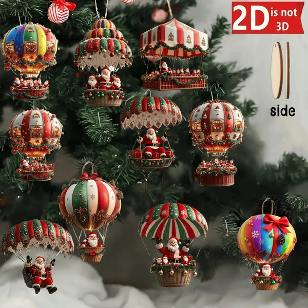 NordicJoy Weihnachtsanhänger Heißluftballon & Weihnachtsmann | 10er-Set Holzornamente | Christbaumschmuck & Deko Geschenkidee