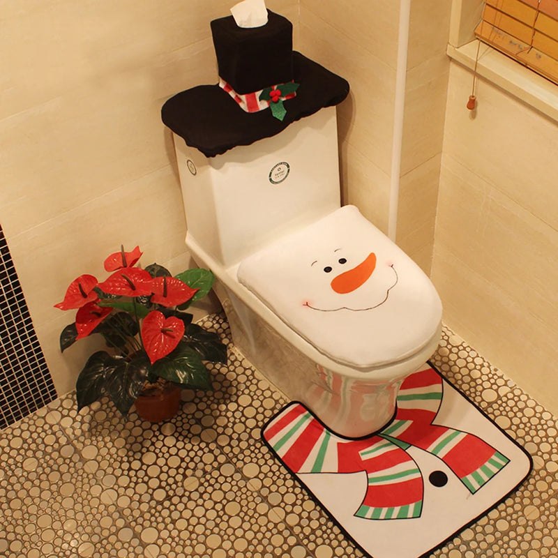 Noeliva | Weihnachts-Toilettenbezug Set | 3-teilig mit Santa Claus Design | Lustige WC-Deko mit Fußmatte & Spülkastenbezug | Weihnachtsdeko 2024