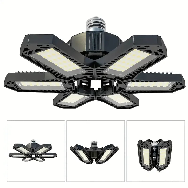 LUMIFLEX LED Garagenlampe | Faltbare Deckenleuchte mit 3–12 verstellbaren Panels | E27-Sockel | 6500K Tageslicht – Für Werkstatt, Lager & Garage