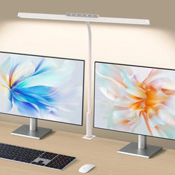 Lumavue LED Schreibtischlampe mit Klemme | Extra Breite Ausleuchtung | Stufenlos Dimmbar & Farbtemperatur einstellbar | Für Home Office & Bildschirmarbeitsplatz