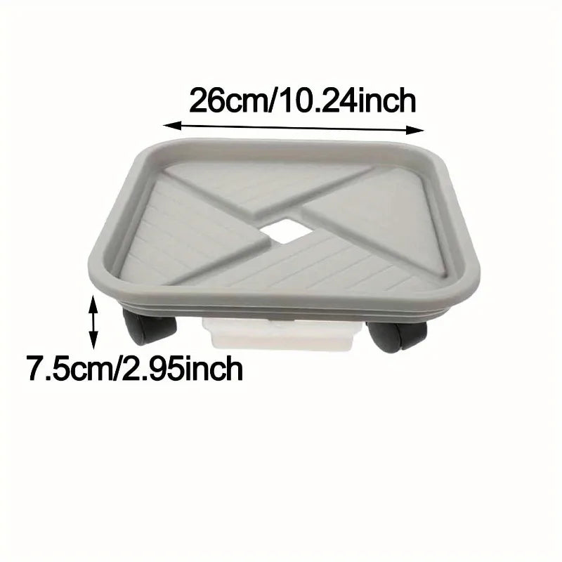 Pflanzenroller mit Abtropfschale | Quadratischer Pflanzenständer auf Rollen | Stabil & Beweglich | Floravivo