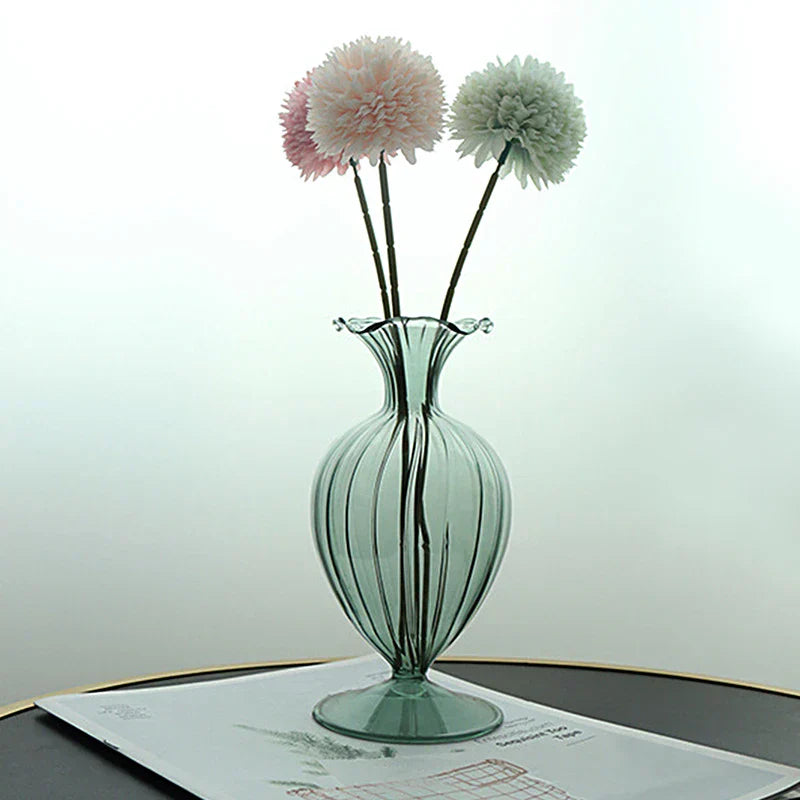 VetroCharm Glasvase | Vintage-Design | Wellenstruktur | 9,5 × 19 cm