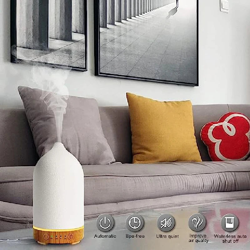 Aromisca Keramik Aroma Diffusor | 100 ml Ultraschall Luftbefeuchter | 7 LED-Farben & Timer | Handgefertigtes Design | EU-Stecker